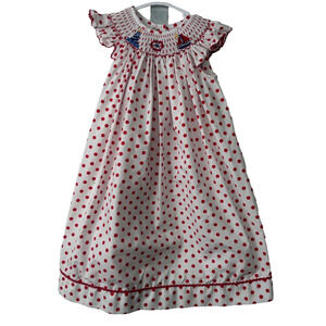 Smocked Giraffe Red White Polka Dot Dress - Size 3 Smocked Nautical Cotton D8